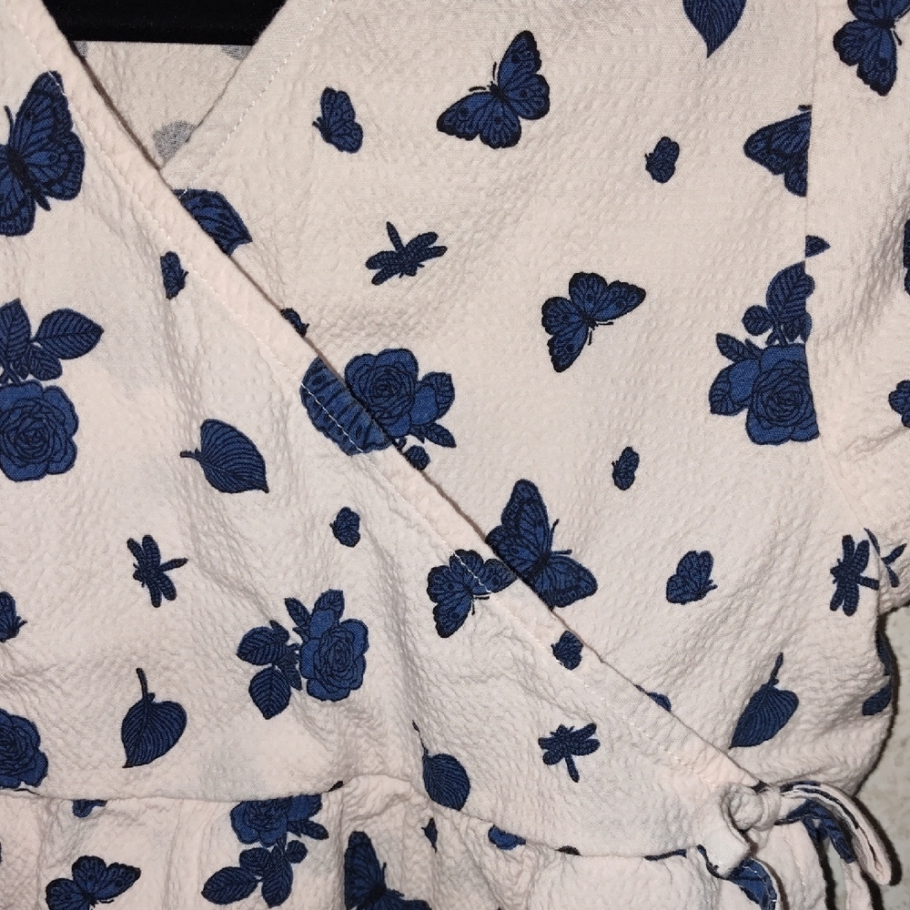 Free People Kids Blouse - White with Blue Butterflies - Picture 7 of 11